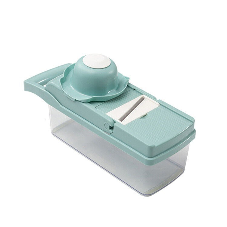Feliator Multifunctional, Flippy, Razatoare, 8 in 1, pentru Fructe si Legume, 10 Piese, Lame de Inox, Recipient Stocare, Separator Oua, Protectie Mana, ABS, 32.2x11.3 cm, Albastru/Alb-5