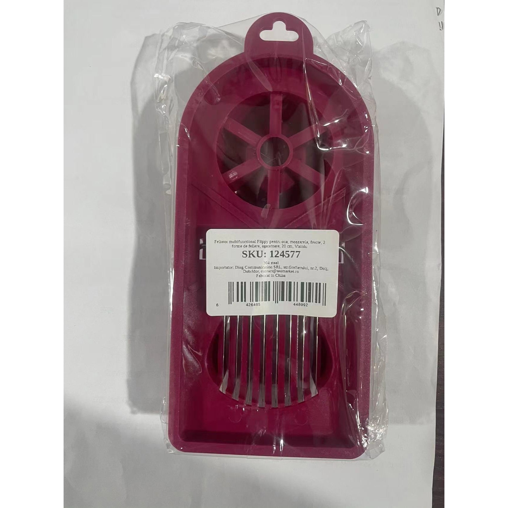 Feliator multifunctional Flippy pentru oua, mozzarela, fructe, 2 forme de feliere, agatatoare, 20 cm, Visiniu-8