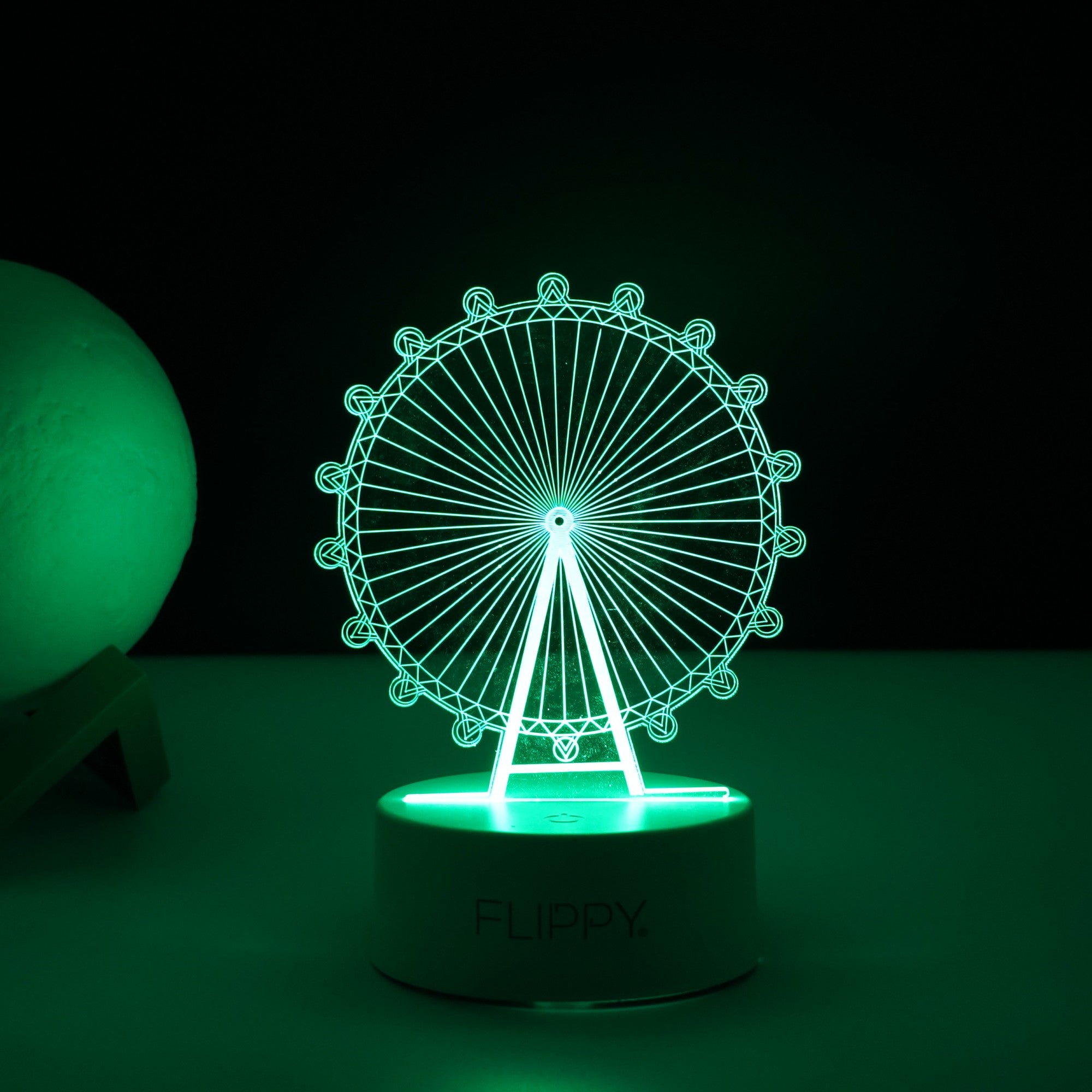 Lampa LED decorativa, Flippy, 3D, Roata Panoramica, cu telecomanda, doua moduri de alimentare USB si baterii, 20 cm inaltime, din material acril si lumina multicolora, alb-4