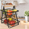 Cos de fructe cu doua etaje, pliabil, lemn + metal, culoare neagra-0