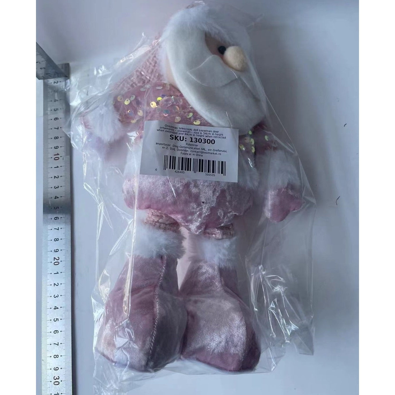 Figurina Decorativa, Pentru Craciun, Flippy, Mos Craciun, Picioare Telescopice, Inaltime Reglabila 44-54cm, Bluza cu Paiete, Roz-5