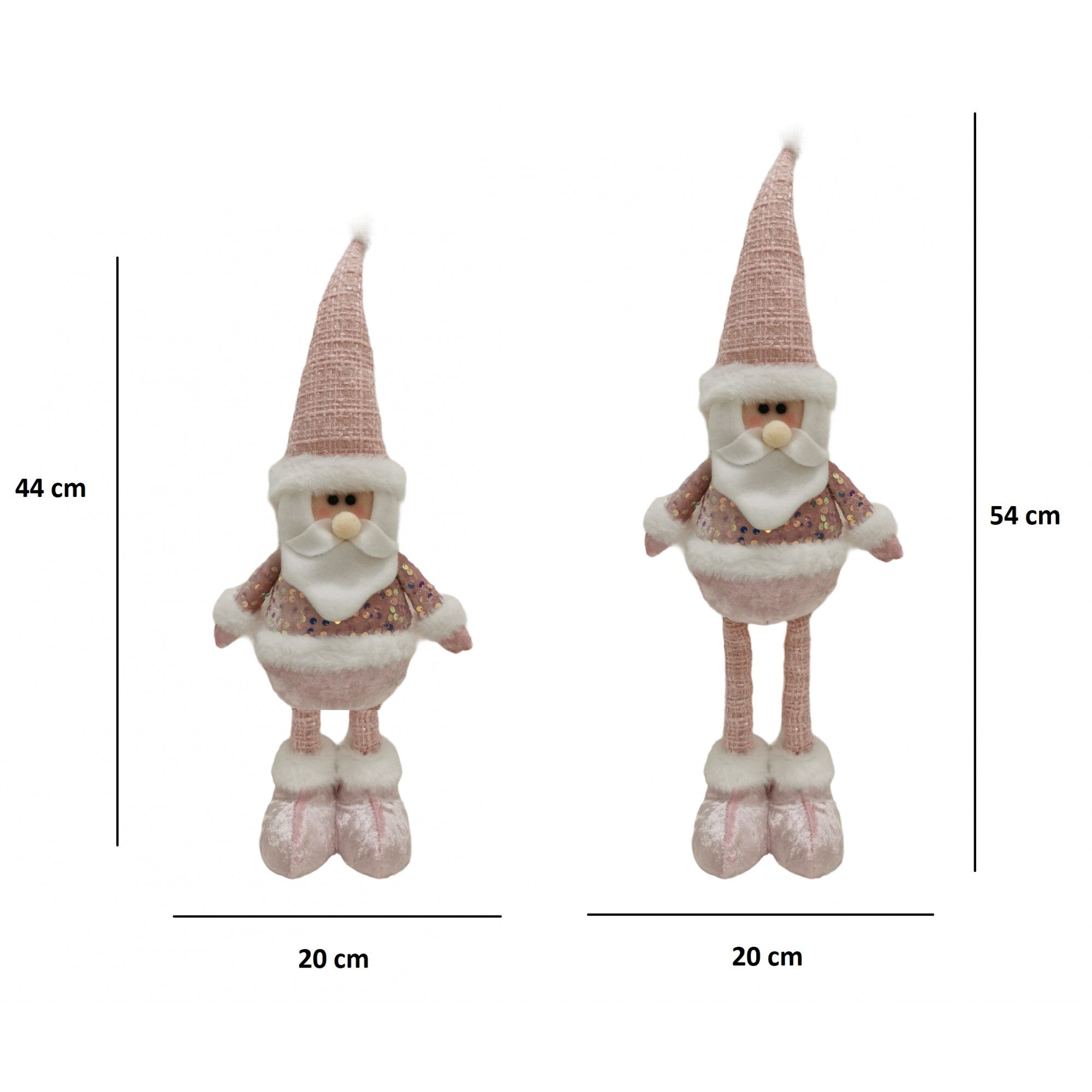 Figurina Decorativa, Pentru Craciun, Flippy, Mos Craciun, Picioare Telescopice, Inaltime Reglabila 44-54cm, Bluza cu Paiete, Roz-1