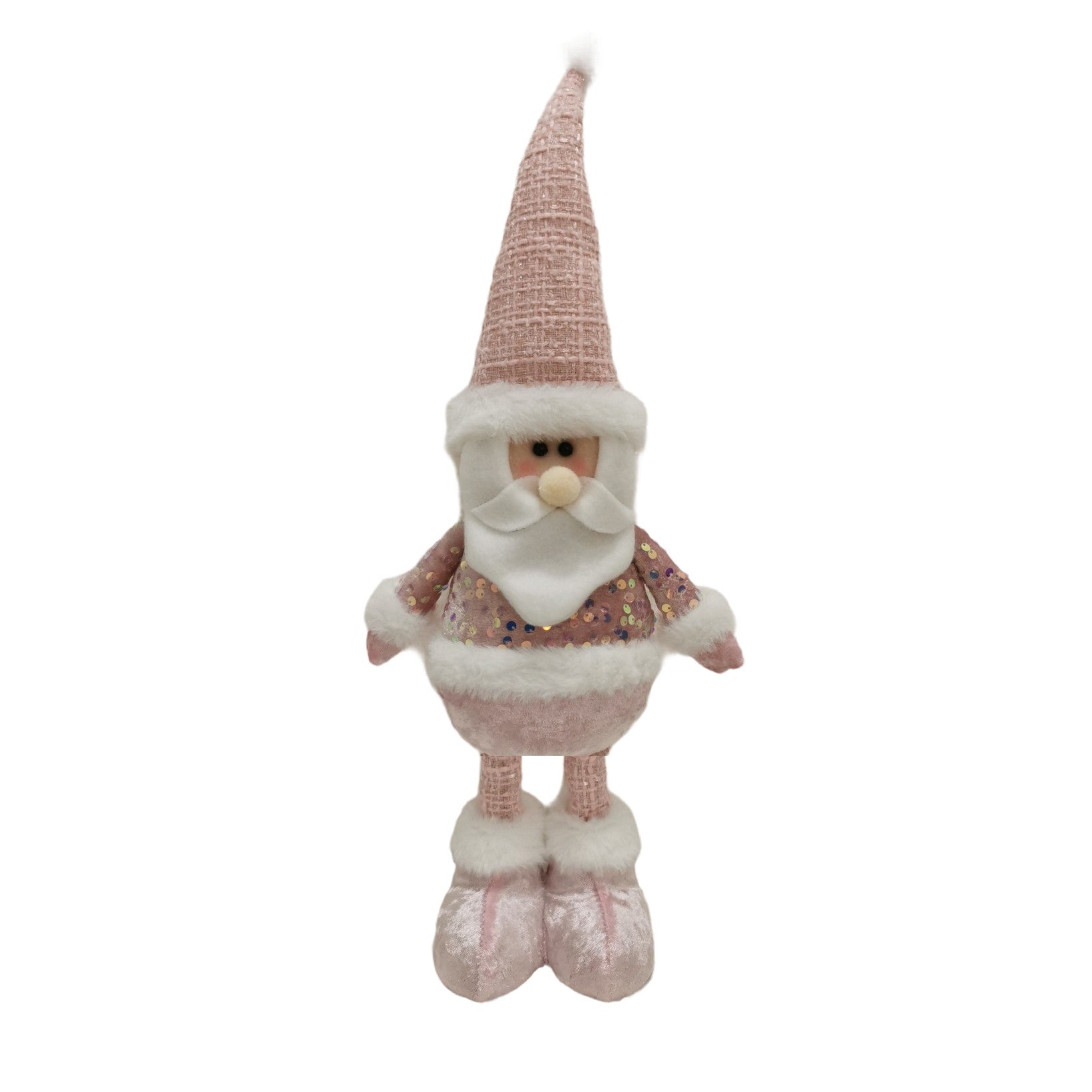 Figurina Decorativa, Pentru Craciun, Flippy, Mos Craciun, Picioare Telescopice, Inaltime Reglabila 44-54cm, Bluza cu Paiete, Roz-2