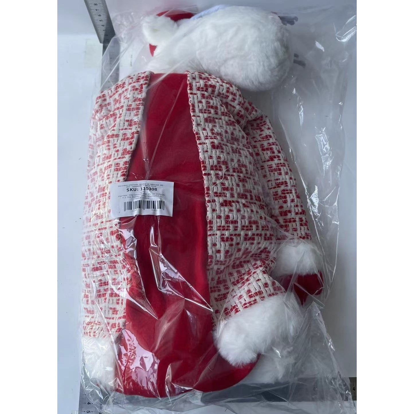 Figurina Decorativa, Pentru Craciun, Flippy, Ren, Picioare Telescopice, Inaltime Reglabila 42 - 80 cm, cu Haina, Alb/Rosu-1