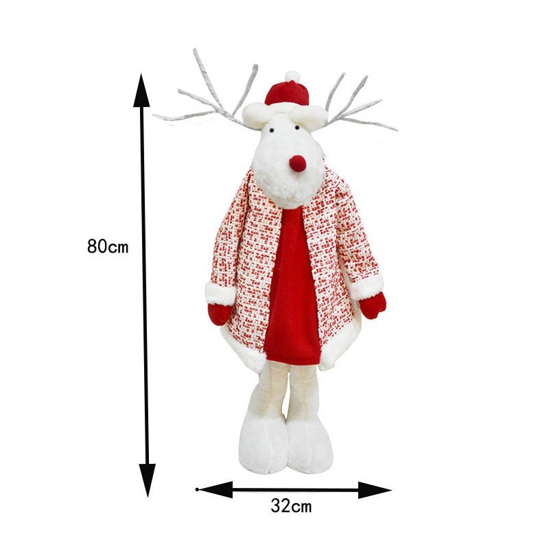 Figurina Decorativa, Pentru Craciun, Flippy, Ren, Picioare Telescopice, Inaltime Reglabila 42 - 80 cm, cu Haina, Alb/Rosu-5