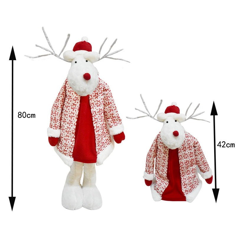 Figurina Decorativa, Pentru Craciun, Flippy, Ren, Picioare Telescopice, Inaltime Reglabila 42 - 80 cm, cu Haina, Alb/Rosu-6