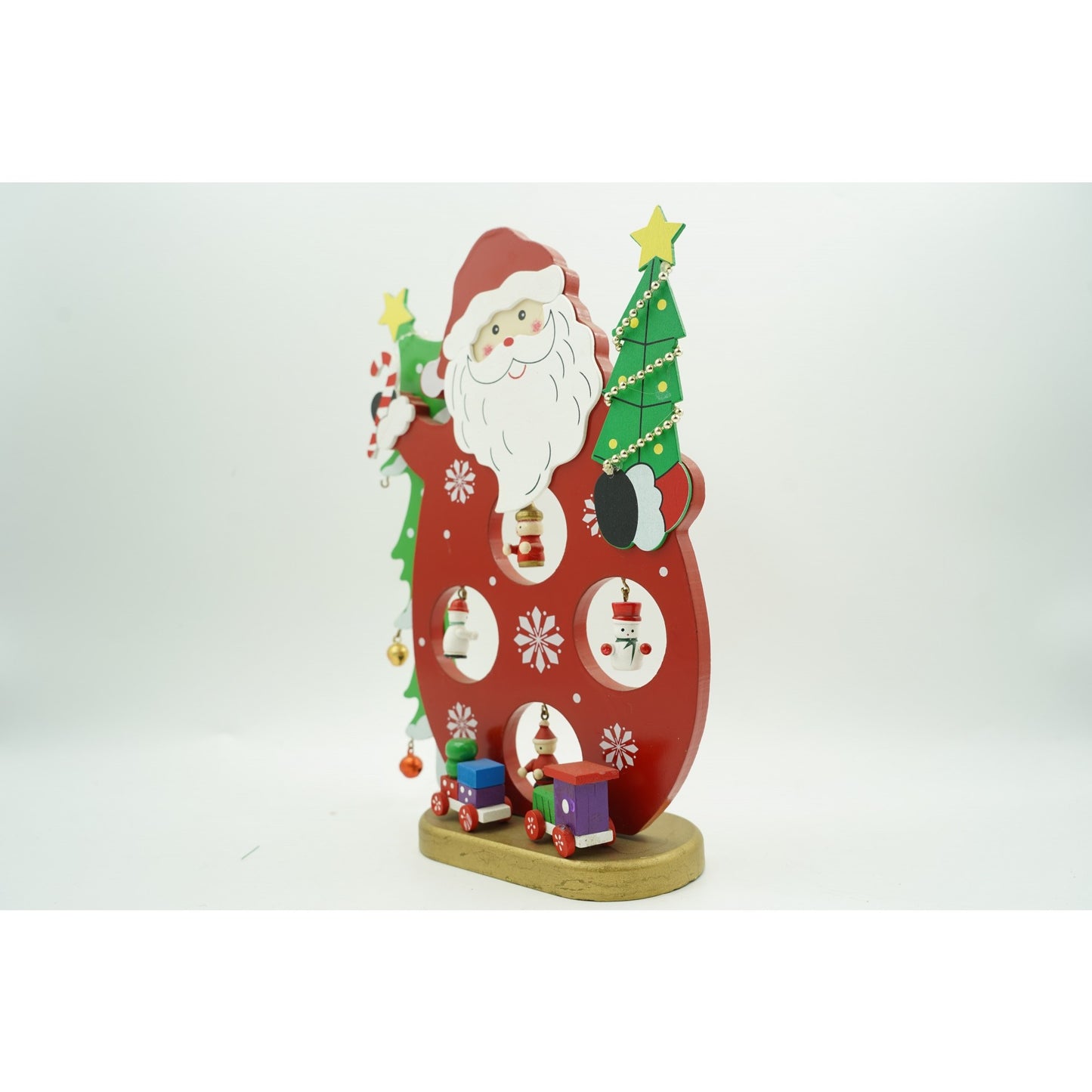 Figurina decorata, Mos Craciun, Rosu, din Lemn, 18 cm x 24.5 cm, Interior, Flippy-3