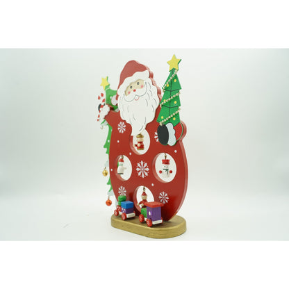 Figurina decorata, Mos Craciun, Rosu, din Lemn, 18 cm x 24.5 cm, Interior, Flippy-3