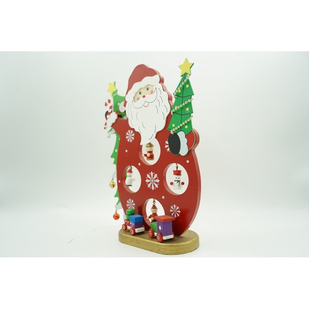 Figurina decorata, Mos Craciun, Rosu, din Lemn, 18 cm x 24.5 cm, Interior, Flippy-8