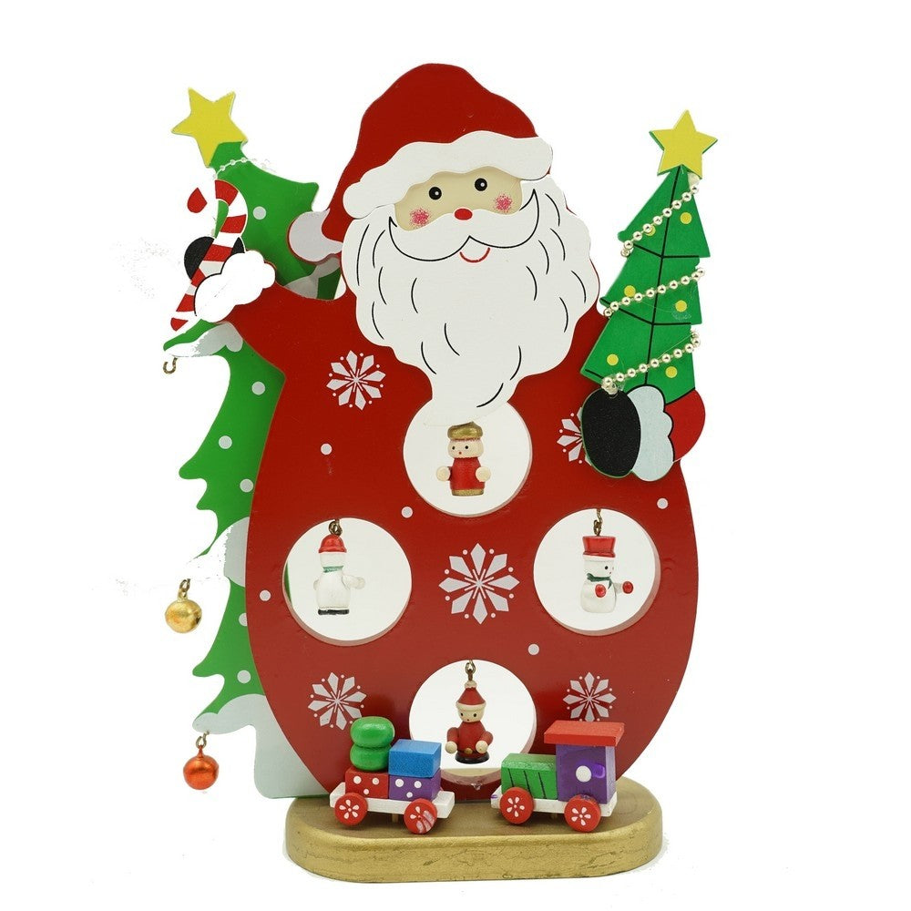 Figurina decorata, Mos Craciun, Rosu, din Lemn, 18 cm x 24.5 cm, Interior, Flippy-0