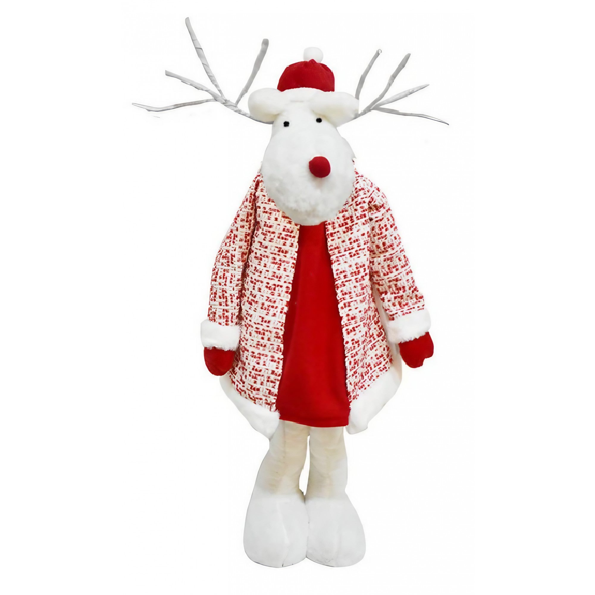Figurina Decorativa, Pentru Craciun, Flippy, Ren, Picioare Telescopice, Inaltime Reglabila 42 - 80 cm, cu Haina, Alb/Rosu-9