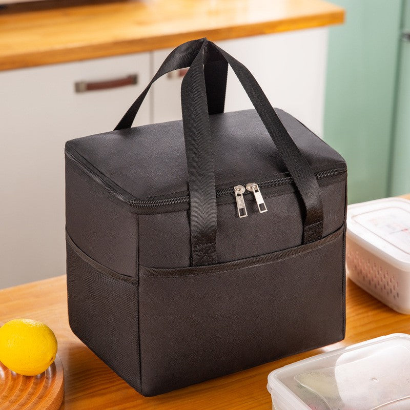 Geanta Termica Flippy pentru Pranz, Compartimente Telefon si Tacamuri, Multifunctionala, Impermeabila, 24x18x21 cm, Negru-0