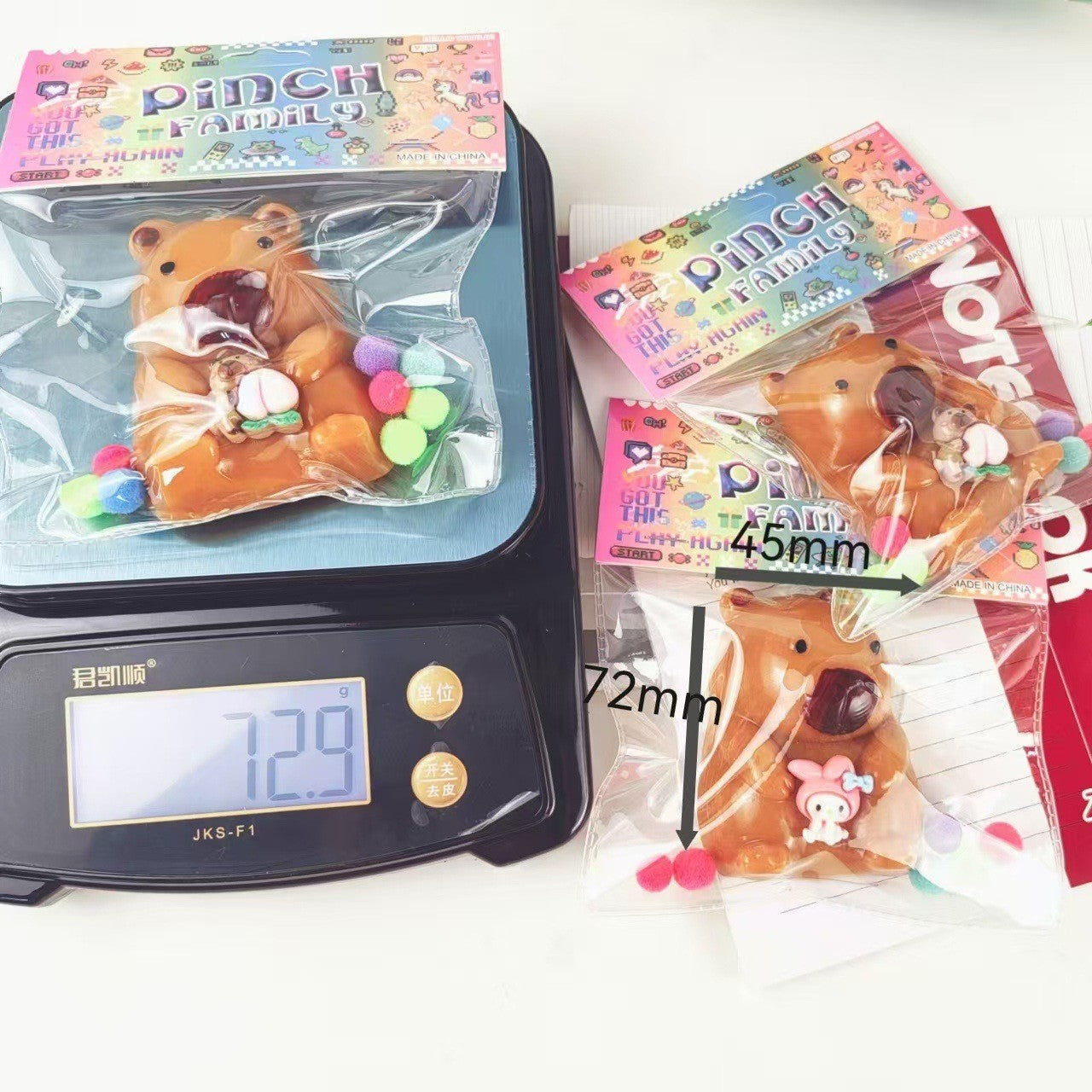 Jucarie Antistres Squishy, Flippy, cu Revenire Lenta, Model Urs, Ambalaj Transparent, Maro-0