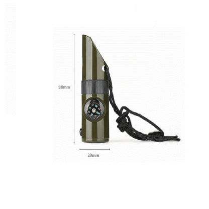 Kit supravieturie Flippy, Fluier multifunctional 7 in 1, pentru drumetii, hiking, lupa, fluier, termometru, depozitare pastile, busola, din material ABS, cu snur,  9,7 x 2,8 cm, verde-5