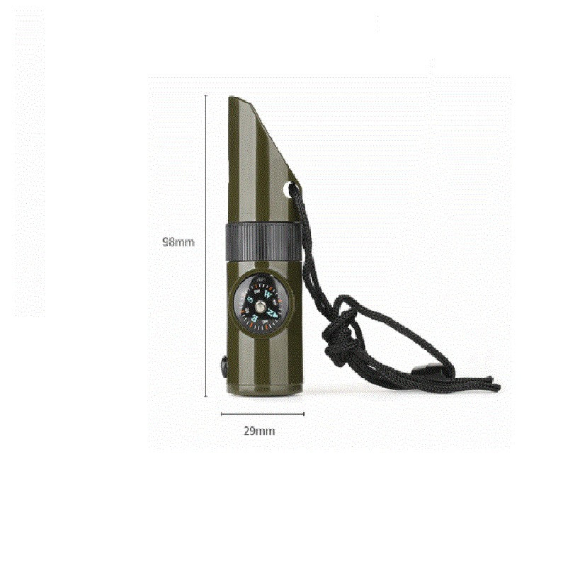 Kit supravieturie Flippy, Fluier multifunctional 7 in 1, pentru drumetii, hiking, lupa, fluier, termometru, depozitare pastile, busola, din material ABS, cu snur,  9,7 x 2,8 cm, verde-5