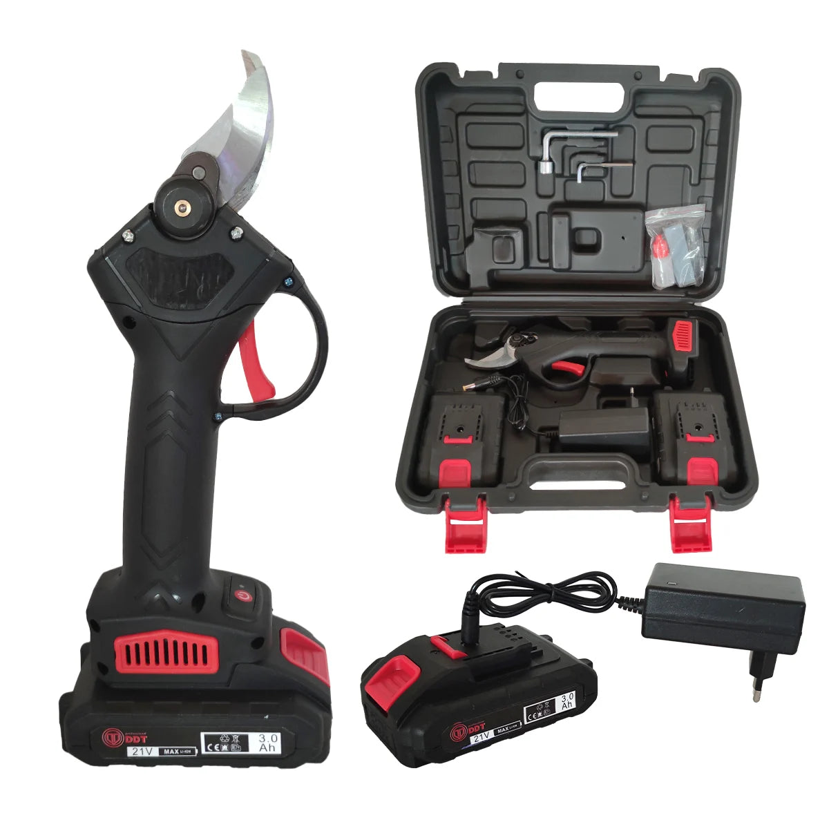 Foarfecă Electrică de Grădinărit fără Fir 30 mm – 800 W, 2 Acumulatori 48 V, Valiză și Accesorii