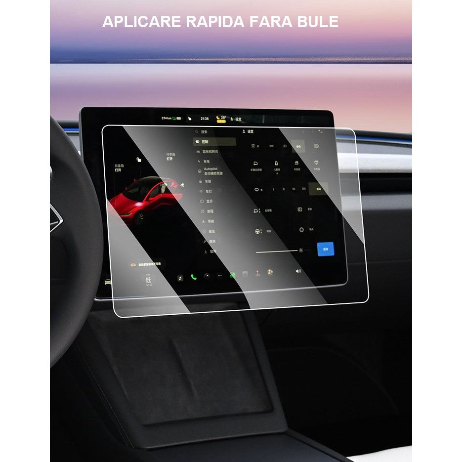 Folie de Sticla Securizata, Flippy, Compatibila cu Tesla Model 3 / Tesla Model Y, Ecran Frontal, Anti Blue-Ray, 4K Ultra HD, Anti-amprenta, 2.5D, Transparent-7
