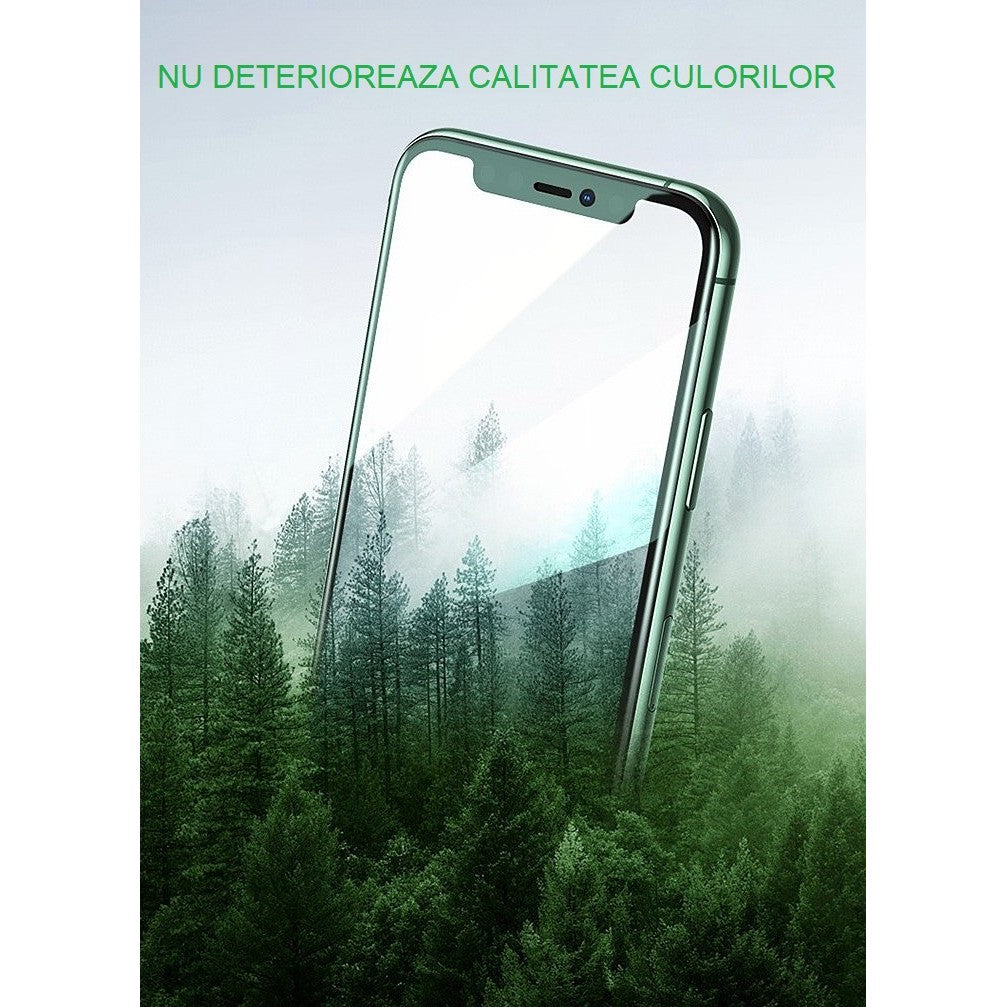 Folie de Sticla Securizata pentru Apple iPhone 15, Flippy, Lumina Verde Anti-Blue Ray, Auto-Aplicare, Protectie Completa 9D, Verde-7