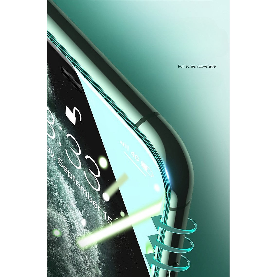 Folie de Sticla Securizata pentru Apple iPhone 15, Flippy, Lumina Verde Anti-Blue Ray, Auto-Aplicare, Protectie Completa 9D, Verde-8