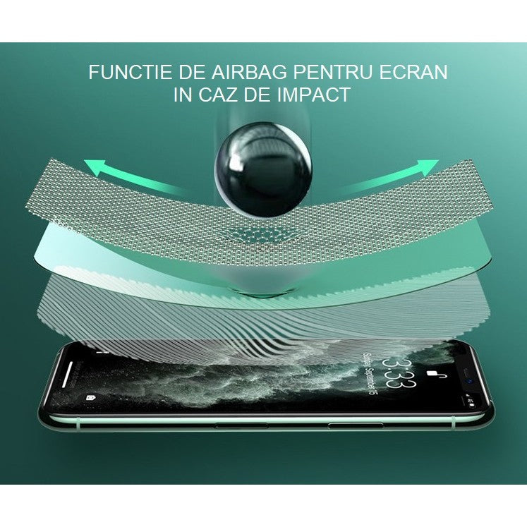 Folie de Sticla Securizata pentru Apple iPhone 15, Flippy, Lumina Verde Anti-Blue Ray, Auto-Aplicare, Protectie Completa 9D, Verde-9