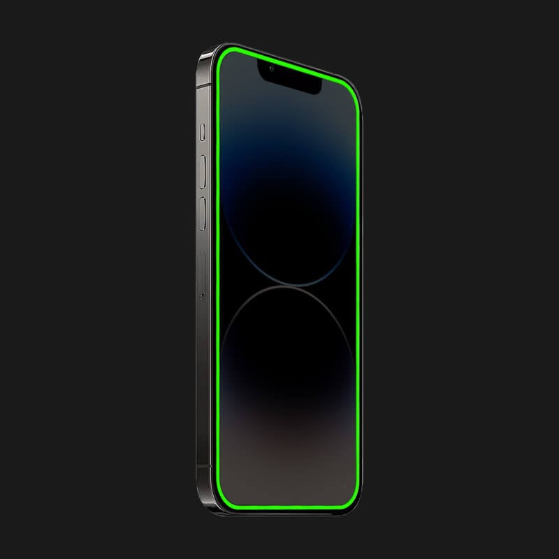 Folie de Sticla Securizata pentru Apple iPhone 15, Flippy, Luminous, Margine Fosforescenta Neon din Silicon, Mat, Anti-Amprenta, Protectie Completa, 9H, Verde-6