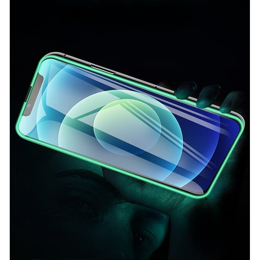 Folie de Sticla Securizata pentru Apple iPhone 15, Flippy, Luminous, Margine Fosforescenta Neon din Silicon, Mat, Anti-Amprenta, Protectie Completa, 9H, Verde-9
