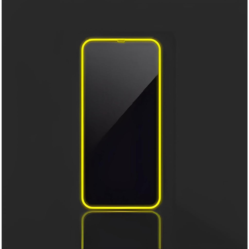 Folie de Sticla Securizata pentru Apple iPhone 15, Flippy, Luminous, Margine Fosforescenta Neon din Silicon, Mat, Anti-Amprenta, Protectie Completa, 9H, Galben-3