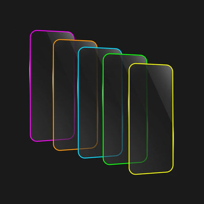 Folie de Sticla Securizata pentru Apple iPhone 15, Flippy, Luminous, Margine Fosforescenta Neon din Silicon, Mat, Anti-Amprenta, Protectie Completa, 9H, Violet-7