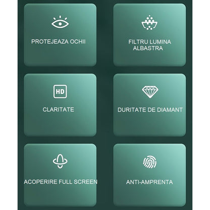 Folie de Sticla Securizata pentru Apple iPhone 15 Pro, Flippy, Lumina Verde Anti-Blue Ray, Auto-Aplicare, Protectie Completa 9D, Verde-11