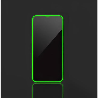 Folie de Sticla Securizata pentru Apple iPhone 15 Pro, Flippy, Luminous, Margine Fosforescenta Neon din Silicon, Mat, Anti-Amprenta, Protectie Completa, 9H, Verde-1