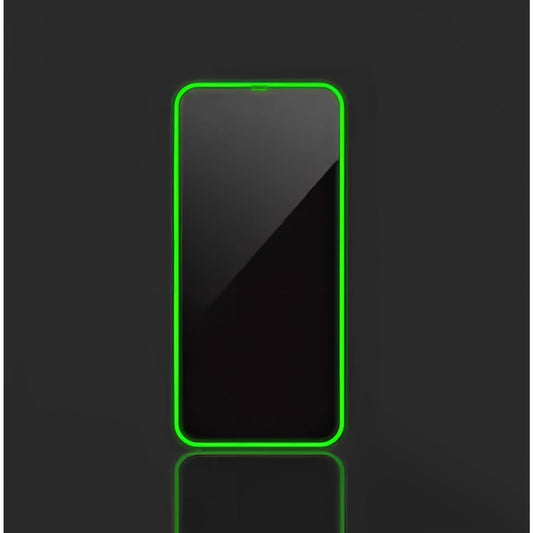 Folie de Sticla Securizata pentru Apple iPhone 15 Pro, Flippy, Luminous, Margine Fosforescenta Neon din Silicon, Mat, Anti-Amprenta, Protectie Completa, 9H, Verde-1