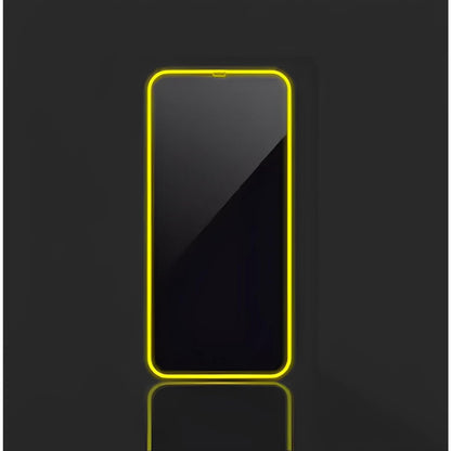 Folie de Sticla Securizata pentru Apple iPhone 15 Pro, Flippy, Luminous, Margine Fosforescenta Neon din Silicon, Mat, Anti-Amprenta, Protectie Completa, 9H, Galben-1