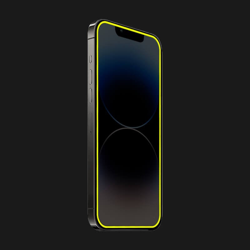 Folie de Sticla Securizata pentru Apple iPhone 15 Pro, Flippy, Luminous, Margine Fosforescenta Neon din Silicon, Mat, Anti-Amprenta, Protectie Completa, 9H, Galben-2