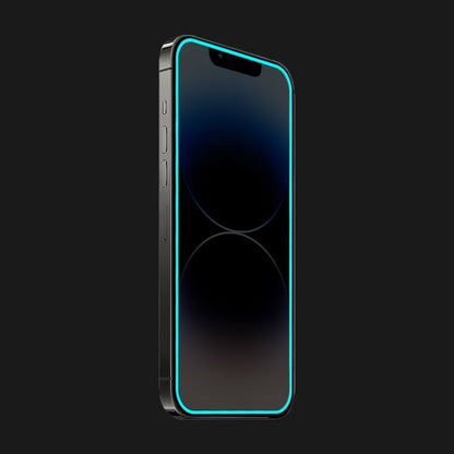 Folie de Sticla Securizata pentru Apple iPhone 15 Pro, Flippy, Luminous, Margine Fosforescenta Neon din Silicon, Mat, Anti-Amprenta, Protectie Completa, 9H, Albastru-2