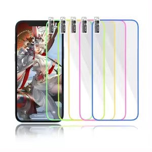 Folie de Sticla Securizata pentru Apple iPhone 15 Pro, Flippy, Luminous, Margine Fosforescenta Neon din Silicon, Mat, Anti-Amprenta, Protectie Completa, 9H, Violet-4