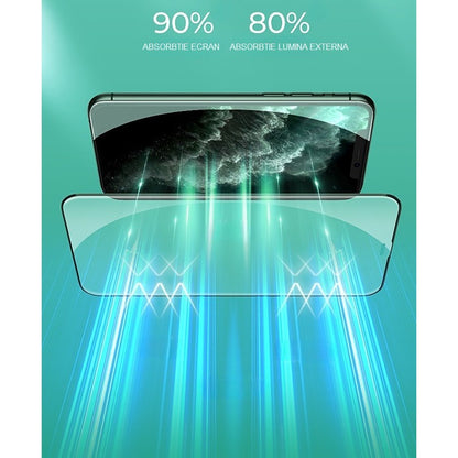 Folie de Sticla Securizata pentru Apple iPhone 15 Pro Max, Flippy, Lumina Verde Anti-Blue Ray, Auto-Aplicare, Protectie Completa 9D, Verde-5