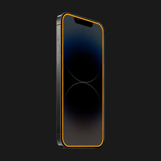 Folie de Sticla Securizata pentru Apple iPhone 15 Pro Max, Flippy, Luminous, Margine Fosforescenta Neon din Silicon, Mat, Anti-Amprenta, Protectie Completa, 9H, Portocaliu-1