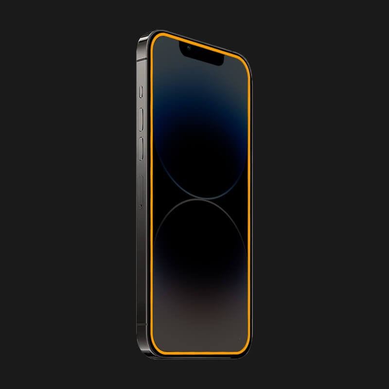 Folie de Sticla Securizata pentru Apple iPhone 15 Pro Max, Flippy, Luminous, Margine Fosforescenta Neon din Silicon, Mat, Anti-Amprenta, Protectie Completa, 9H, Portocaliu-1