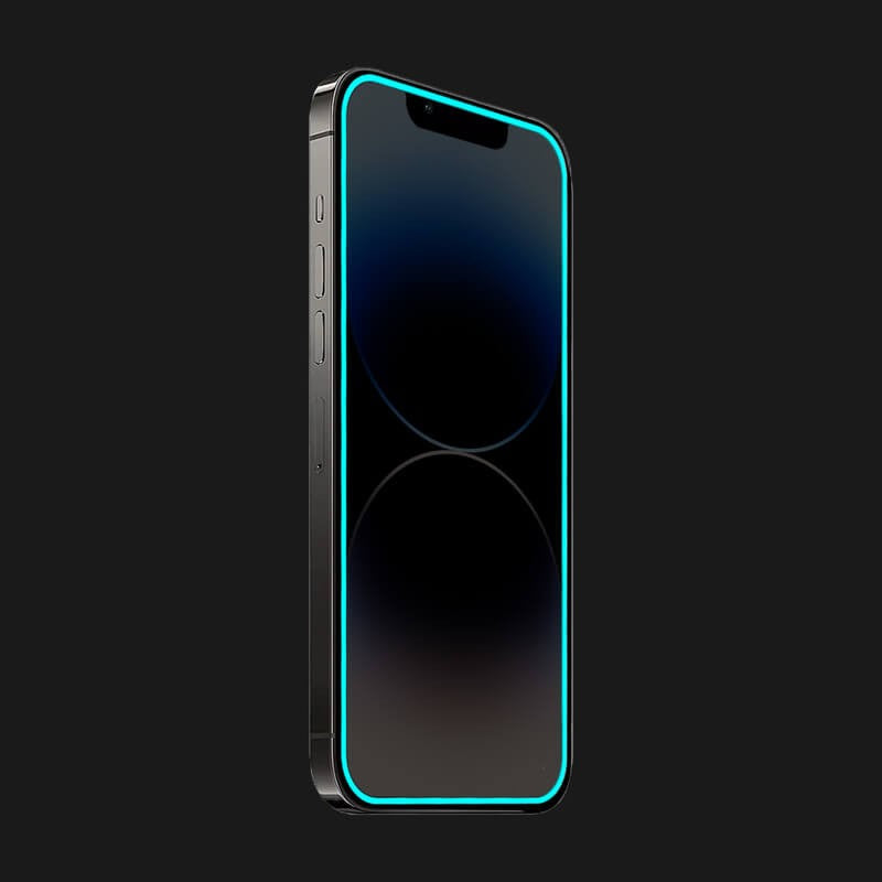 Folie de Sticla Securizata pentru Apple iPhone 15 Pro Max, Flippy, Luminous, Margine Fosforescenta Neon din Silicon, Mat, Anti-Amprenta, Protectie Completa, 9H, Albastru-2