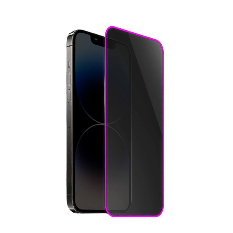 Folie de Sticla Securizata pentru Apple iPhone 15 Pro Max, Flippy, Luminous, Margine Fosforescenta Neon din Silicon, Mat, Anti-Amprenta, Protectie Completa, 9H, Violet-0