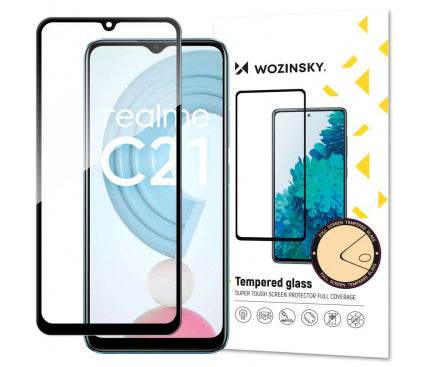 Folie din sticlă securizată WZK Full Glue pentru Realme C21 – Neagră