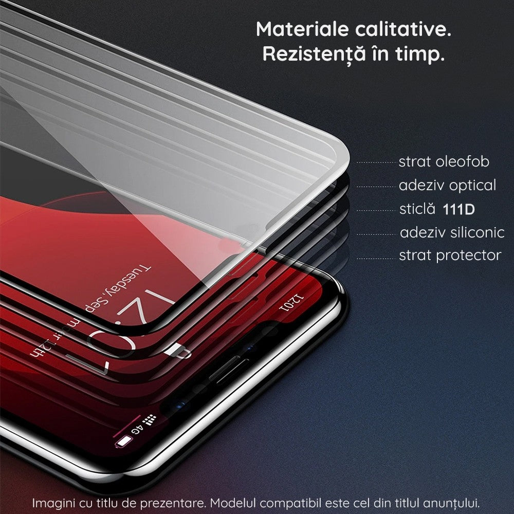 Folie Sticla Flippy pentru iPhone 15, Transparenta HD, 9H, 111D, Margini negre-1