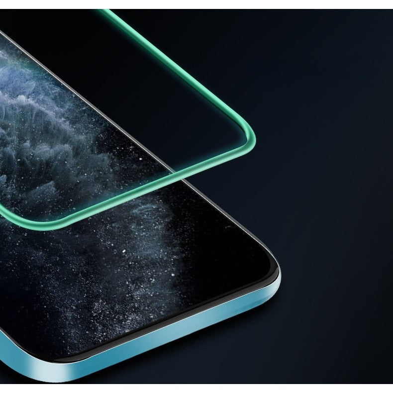 Folie Sticla Securizata Flippy,  Luminous, compatibila cu Apple iPhone 14 Pro, Margine fosforescenta verde-1
