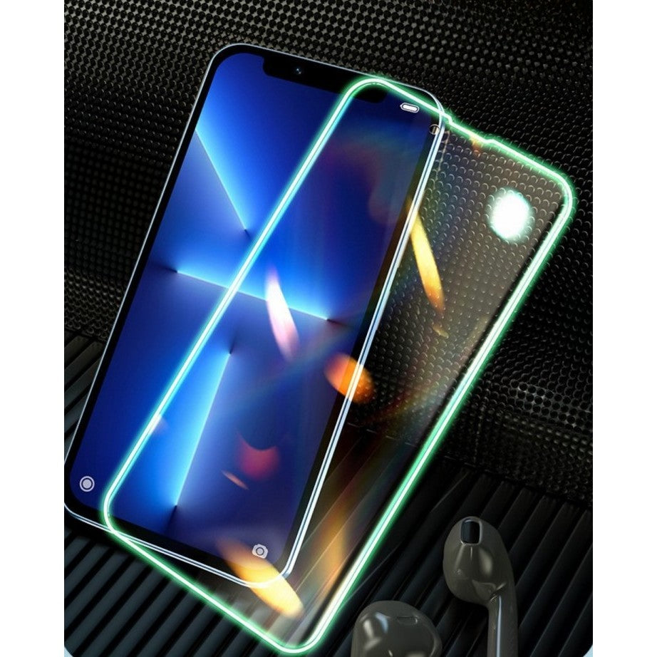 Folie Sticla Securizata Flippy,  Luminous, compatibila cu Apple iPhone 12 Pro, Margine fosforescenta verde-2