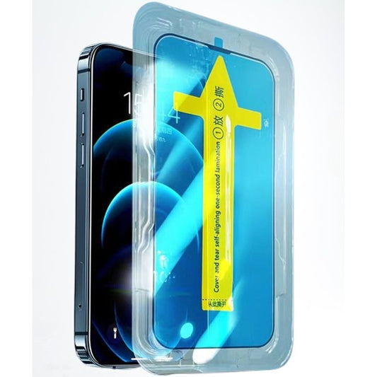 Folie sticla securizata cu sistem de montare usor si rapid Flippy pentru Apple iPhone 14 Pro, Transparent cu margini negre-0