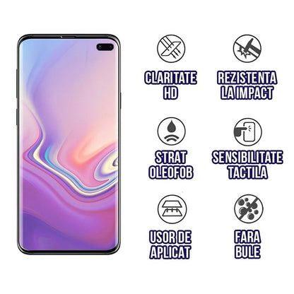 Folie Sticla Securizata Curbata Flippy pentru Samsung S10 Plus cu recunoastere a amprentelor digitale, 9H, lipici margine, contur negru-6