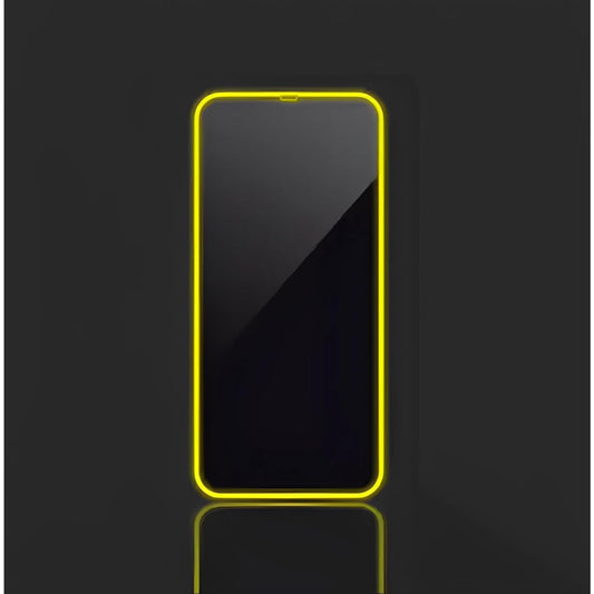 Folie de Sticla Securizata pentru Apple iPhone 15 Pro Max, Flippy, Luminous, Margine Fosforescenta Neon din Silicon, Mat, Anti-Amprenta, Protectie Completa, 9H, Galben-1