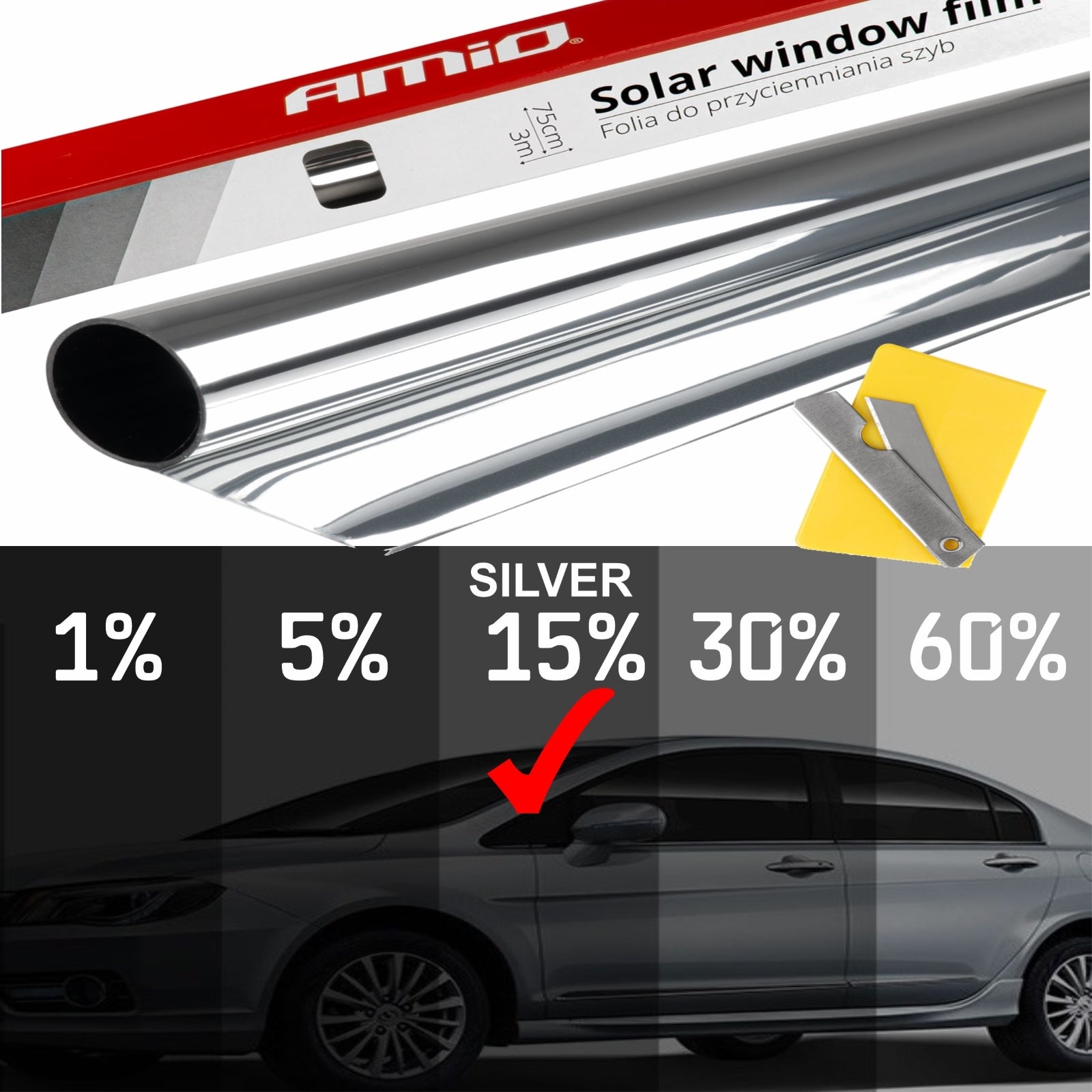 Folie tip oglinda pentru geamuri Silver 0.5x3m(15%)-0