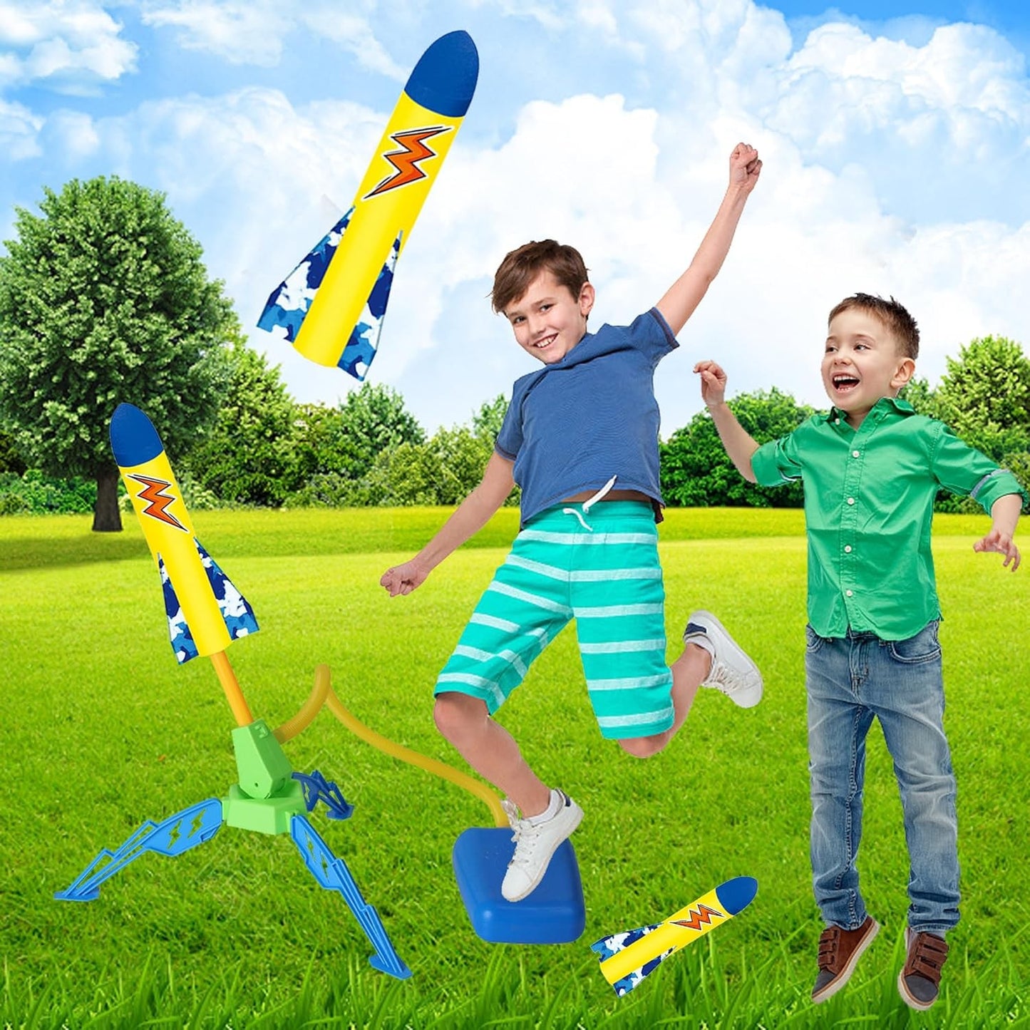 Jucarie pentru Copii, Flippy, Lansator de Rachete cu Piciorul, un Singur Lansator, 3 Rachete cu Lumini, 40.5 cm Inaltime, Multicolor-7