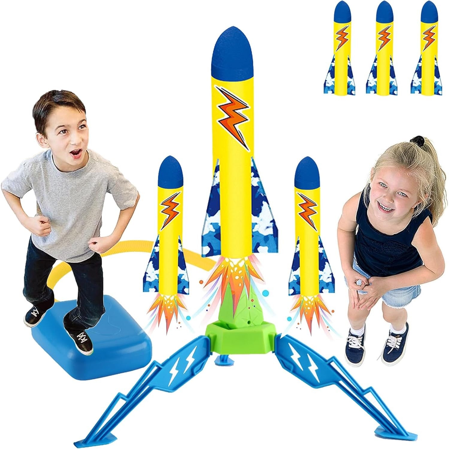 Jucarie pentru Copii, Flippy, Lansator de Rachete cu Piciorul, un Singur Lansator, 3 Rachete cu Lumini, 40.5 cm Inaltime, Multicolor-9